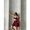 Volanlı keten şort bordo s255058