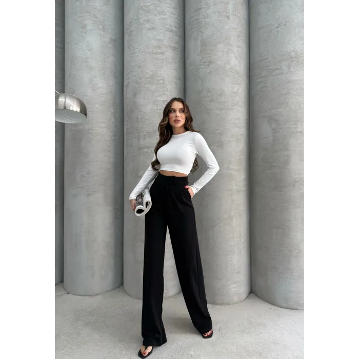 Cırtlı pantolon krep siyah pt