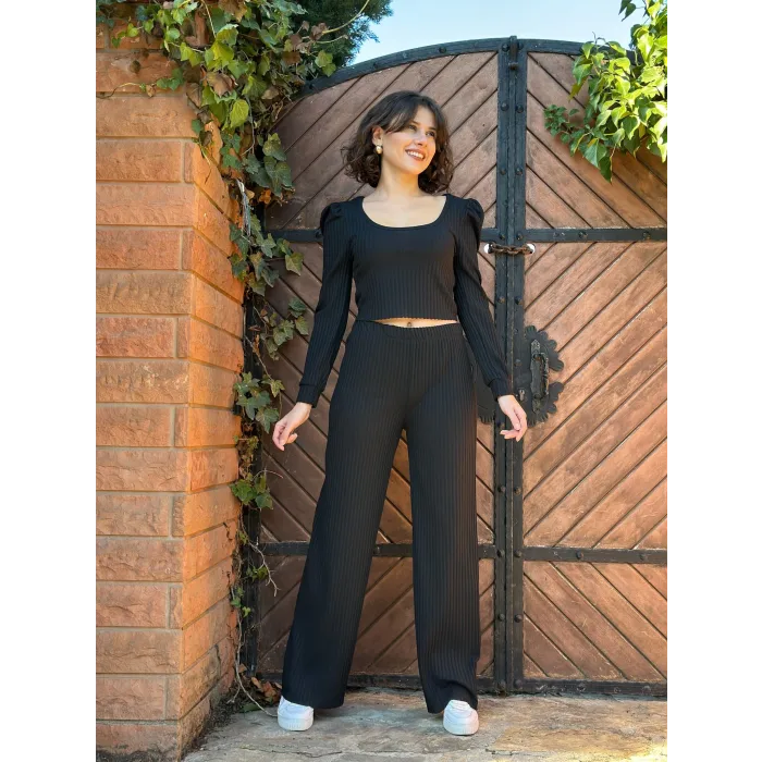 Fitilli prenses kol alt üst takım siyah