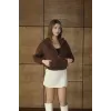 3 iplik şardonlu Kapşonlu fermuarlı kısa üst kahve pat8590