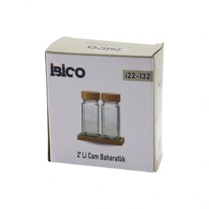 2pcs Bambu Kapaklı Cam Tuzluk - Biberlik - Baharatlık 120ml