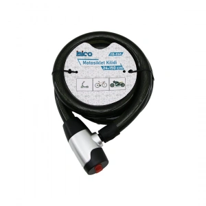 Anahtarlı Aç-kapa Kilit Kapaklı Motor - Bisiklet Kilit Çelik Tel Siyah Şeffaf Kılıf 24mmx150cm