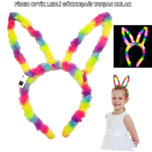 Fiber Optik Led&apos;li Gökkuşağı Tavşan Kulak 17x23 Cm