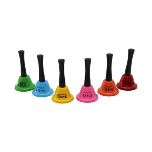 Küçük   Tutmalı - Sallamalı  Restorant Otel Zili Renkli Metal Çap: 6.5cm - Pls.saplı Boy: 12cm