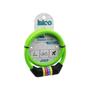 Şifreli İnce Bisiklet Kilit Çelik Tel Yeşil Renkli Kılıf 9mmx65cm