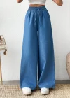 Günlük Şıklık  Lastik Bel Geniş Paça Pantolon Mavi