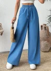 Günlük Şıklık  Lastik Bel Geniş Paça Pantolon Mavi