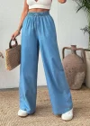 Günlük Şıklık  Lastik Bel Geniş Paça Pantolon Mavi
