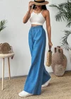 Günlük Şıklık  Lastik Bel Geniş Paça Pantolon Mavi