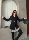 Siyah Belden Kemerli Blazer Ceket Elbise | Premium Seri