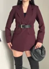 Taba Belden Kemerli Blazer Ceket Elbise | Premium Seri