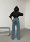 Yüksek Bel Geniş Paça Kadın Jean Pantolon