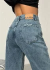 Yüksek Bel Geniş Paça Kadın Jean Pantolon