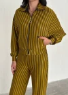 Sarı Siyah Çizgili Scuba Kumaş Eşofman Takım