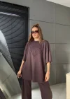 Vizon Oysho Kumaş Oversize Tişört Bol Paça Pantolon Rahat Kesim Takım
