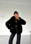 Noir Luxe Dalga Dokulu Premium Kürk Ceket