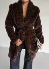 Leopar Desen Uzun Kürk