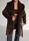 Leopar Desen Uzun Kürk