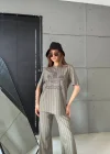 Haki Çizgili Salaş İkili Takım – Trend Oversize Stil