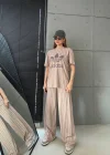 Taş Rengi Çizgili Salaş İkili Takım – Trend Oversize Stil