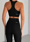 Siyah Yüksek Bel Toparlayıcı Tayt & Spor Büstiyer Takım