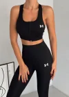 Siyah Yüksek Bel Toparlayıcı Tayt & Spor Büstiyer Takım