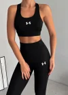 Siyah Yüksek Bel Toparlayıcı Tayt & Spor Büstiyer Takım