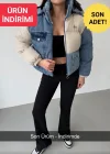 Buz Rengi Jeans Şişme Mont Pamuk Astarlı