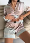 Soft Stripe Premium Şortlu Pijama Takımı – Saten Dokulu, Rahat Kesim, Şık Ev Giyimi