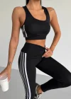 Siyah Yüksek Bel Toparlayıcı Spor Tayt & Şık Crop Takım Esnek, Rahat ve Fit Görünüm