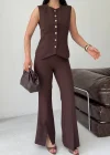 Zarif Kahve Takım – Modern Kesim Yelek & İspanyol Paça Pantolon Kombin
