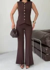 Zarif Kahve Takım – Modern Kesim Yelek & İspanyol Paça Pantolon Kombin