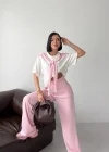 Soft Pembe Rahat Takım – Basic Tişört & Yüksek Bel Salaş Pantolon Kombini