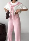 Soft Pembe Rahat Takım – Basic Tişört & Yüksek Bel Salaş Pantolon Kombini
