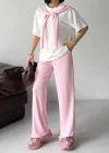 Soft Pembe Rahat Takım – Basic Tişört & Yüksek Bel Salaş Pantolon Kombini