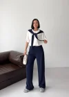 Mavi Rahat Takım – Basic Tişört & Yüksek Bel Salaş Pantolon Kombini