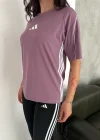 Gül Kurusu Şerit Detaylı Spor Tayt Oversize T-Shirt Takım