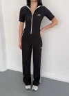 Siyah Fermuarlı Dik Yaka Yan Şeritli Spor Takım