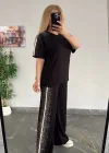 Siyah Işıltılı Taş Detaylı Siyah Takım – Şık & Rahat Oversize İkili Kombin
