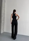 Siyah Krinkıl Kumaş Crop Top & Palazzo Pantolon İkili Takım - Yaz Şıklığı