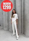 Beyaz Leopar Detaylı Beyaz Eşofman Takım - Şık ve Rahat Günlük Stil