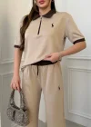 Bej Premium  Polo Yaka Fermuarlı Eşofman Takımı – Şık & Rahat Günlük Kombin