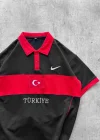 Türkiye Bayrak Detaylı Siyah Spor Polo Tişört