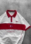 Türkiye Bayrak Detaylı Beyaz Spor Polo Tişört