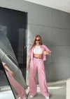 Pembe Oversize Zip-Up Ceket & Wide Leg Pant Takım - Yazlık Şık & Rahat Kombin