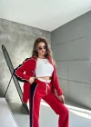 Kırmızı Slim Etkili Şerit Detaylı Eşofman Takımı