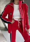 Kırmızı Slim Etkili Şerit Detaylı Eşofman Takımı