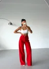 BELL Kırmızı Wide Leg Jeans – Manken Ölçüsü, Yüksek Bel Palazzo Pantolon