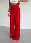 BELL Kırmızı Wide Leg Jeans – Manken Ölçüsü, Yüksek Bel Palazzo Pantolon