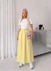 Sarı Poplin Kemer Detay Etekli Elbise